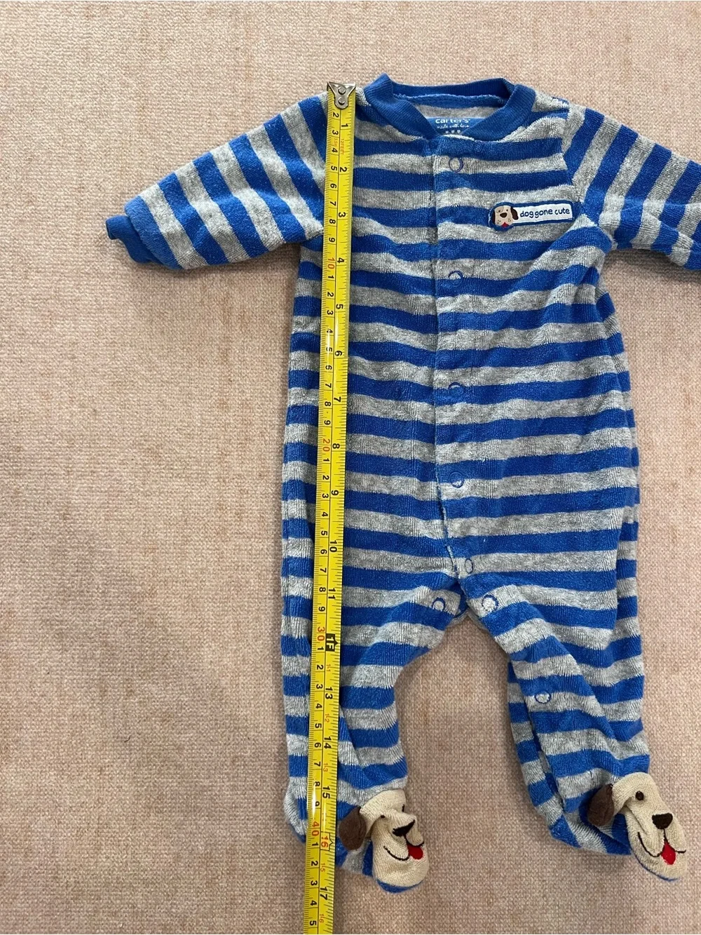 Carter’s Newborn Footed Sleeper Size NB Blue & Gray Striped Puppy Footies Soft S